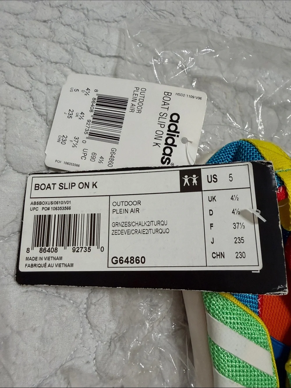 NWT adidas Kids Slip-On Water Shoes in Green, Blue & Yellow
